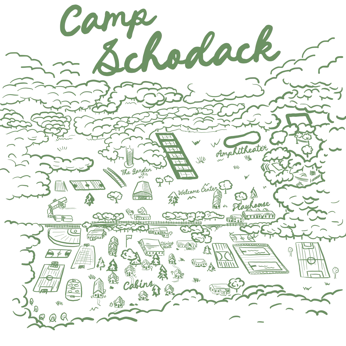 Hand-drawn illustrated map of Camp Schodack